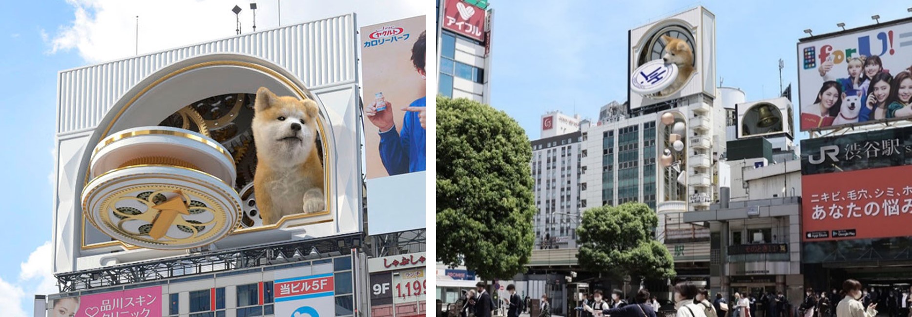 肉眼3Dで飛び出して時刻をお知らせする『渋谷の犬』